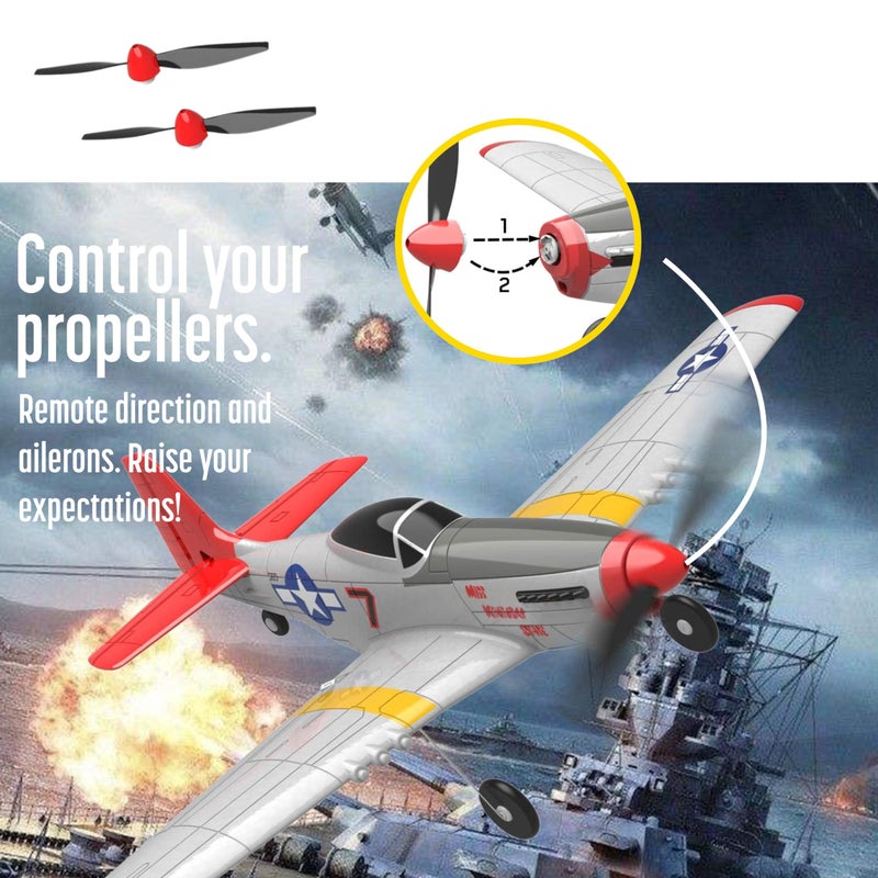 Top Race Remote Control Airplane, RC Plane 4 Channel Ready to Fly RC Planes for Adults, Advanced Foam Plane, Remote Control Cessna P51 Mustang Upgraded with Propeller Saver (14 * 15 inch) - Image 3